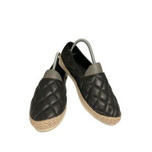 Esprit Women Size 7.5 black Beige Quilted Faux Leather Espadrille Slip-On Shoes